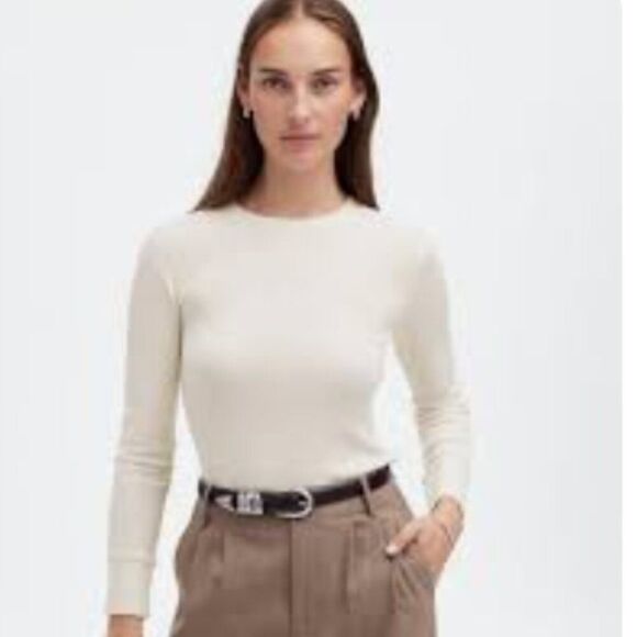 Madewell NT761 cream Ribbed Crewneck Long-Sleeve Tee size large NWT - Picture 1 of 9